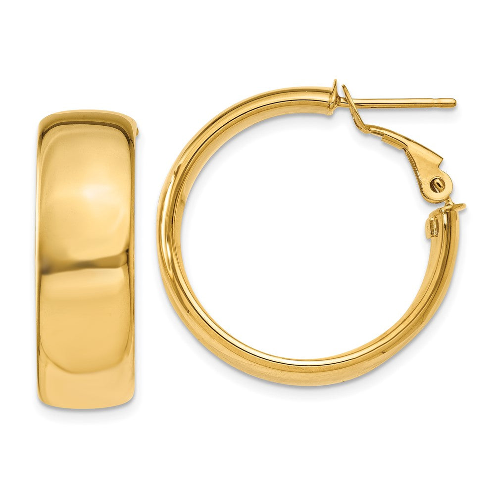 14k 7.75mm Omega Back Hoop Earrings