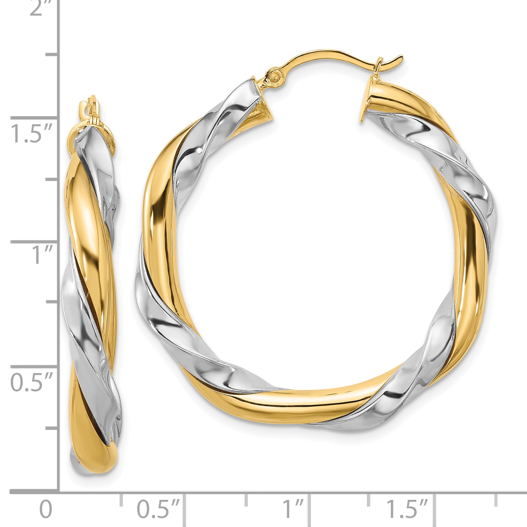 14k w/White Rhodium Twisted Hoop Earrings