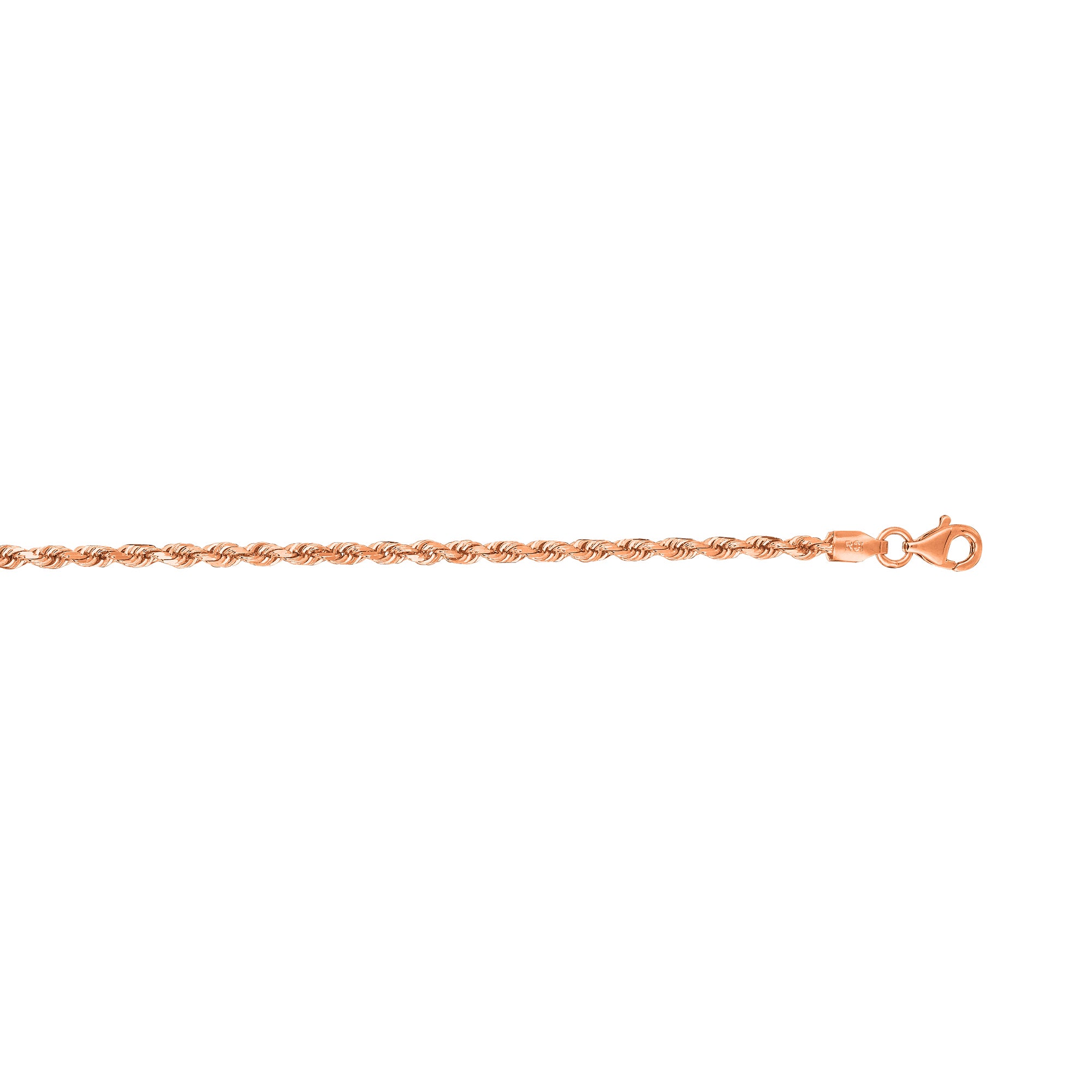 14K Rose Gold 2.3mm 24" Diamond Cut Solid Royal Rope Chain with Lobster Clasp