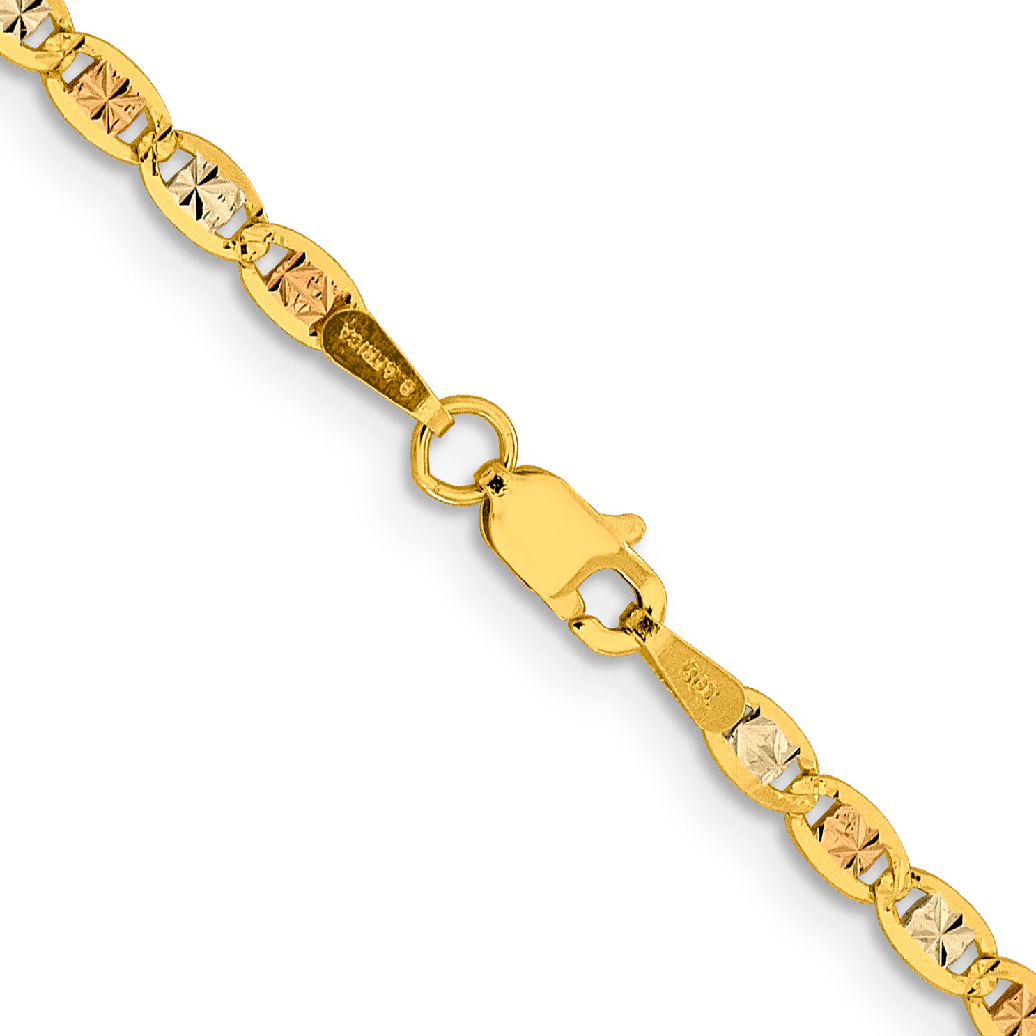 14K 8 inch 2.75mm Tri-color PavÇ Valentino with Lobster Clasp Bracelet