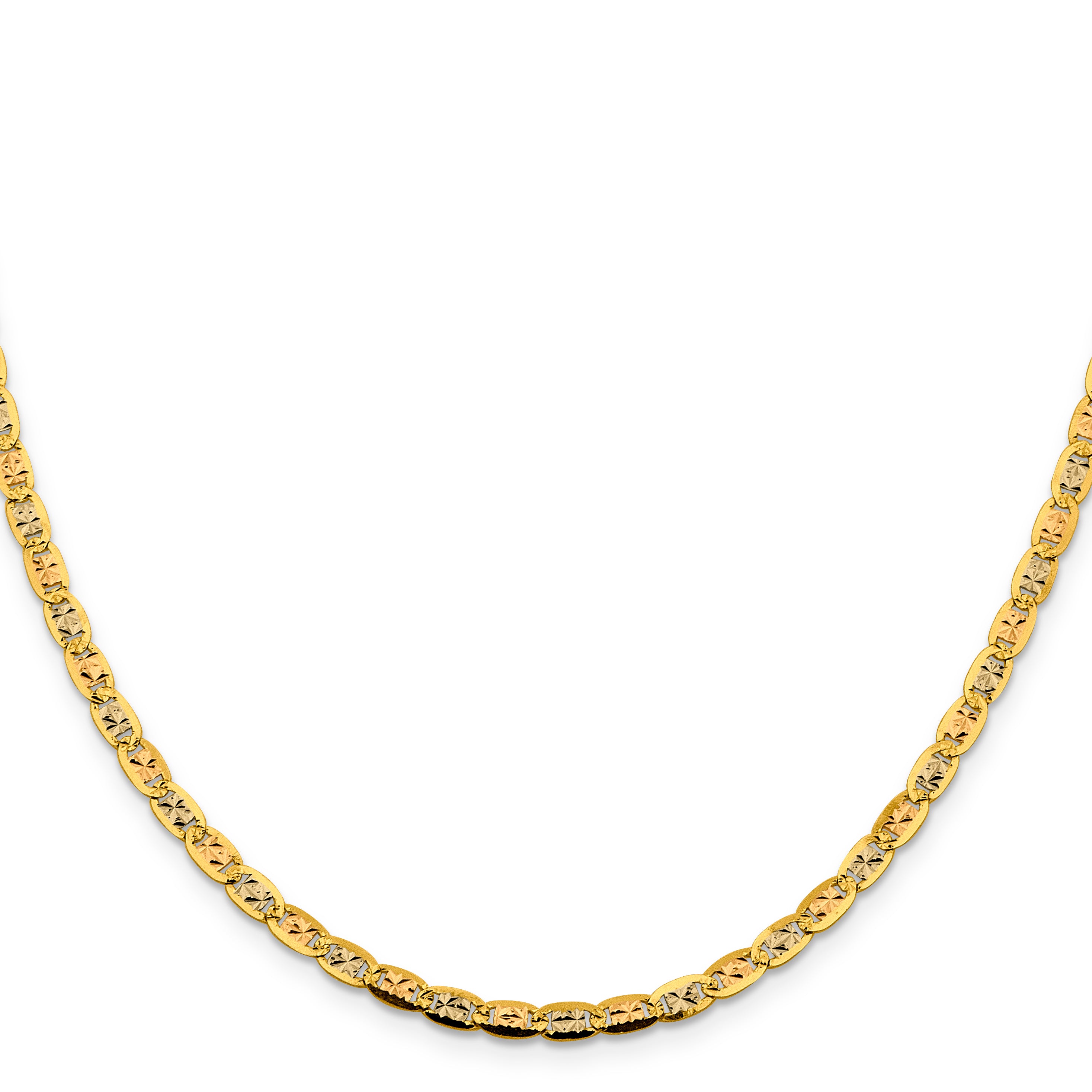 14K 16 inch 3.8mm Tri-color PavÇ Valentino with Lobster Clasp Chain