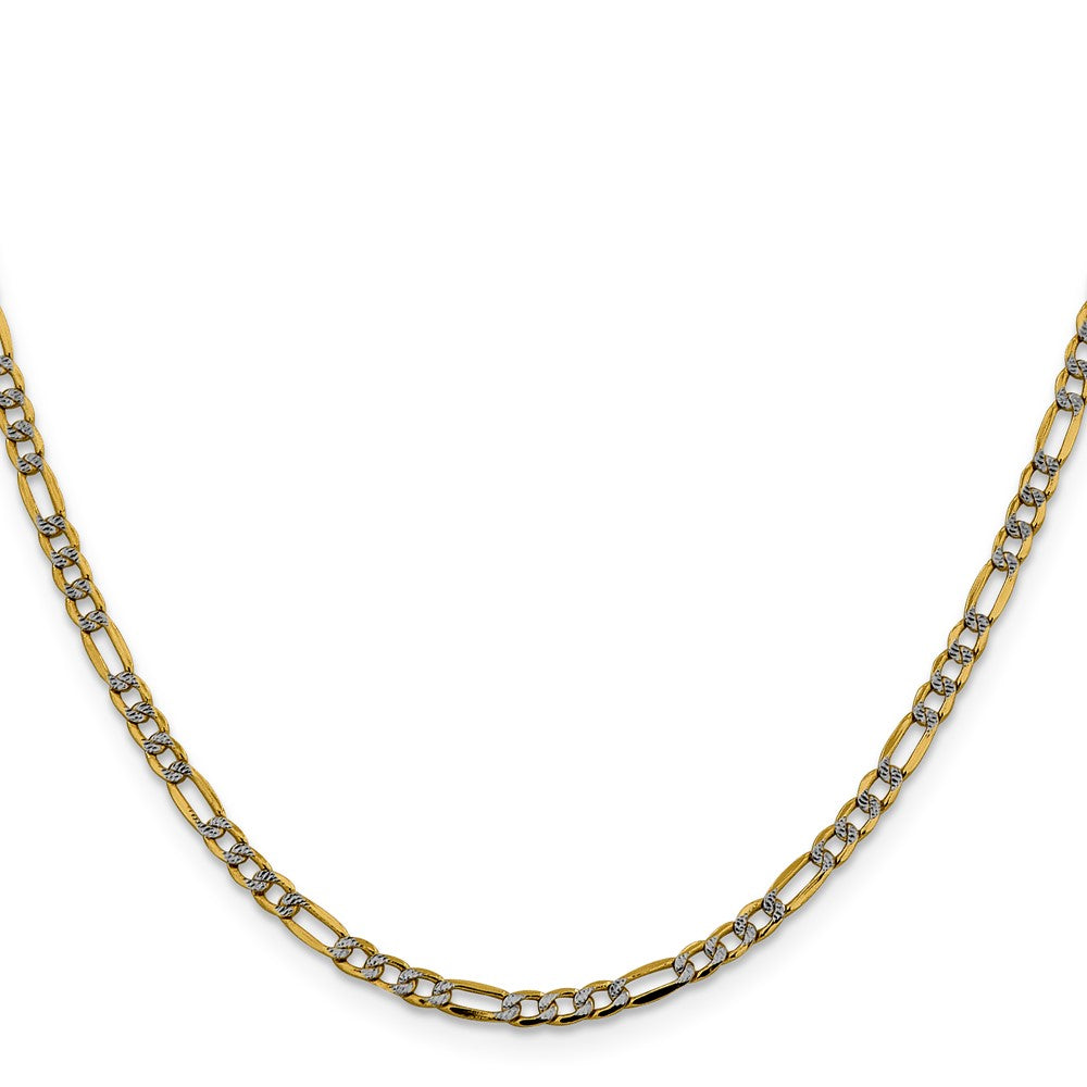 14K 20 inch 3.2mm Semi-Solid with Rhodium PavÇ Figaro with Lobster Clasp Chain