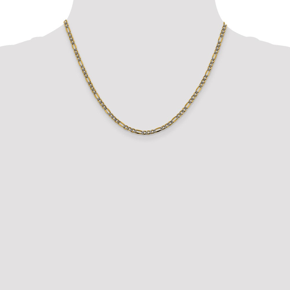 14K 18 inch 3.2mm Semi-Solid with Rhodium PavÇ Figaro with Lobster Clasp Chain