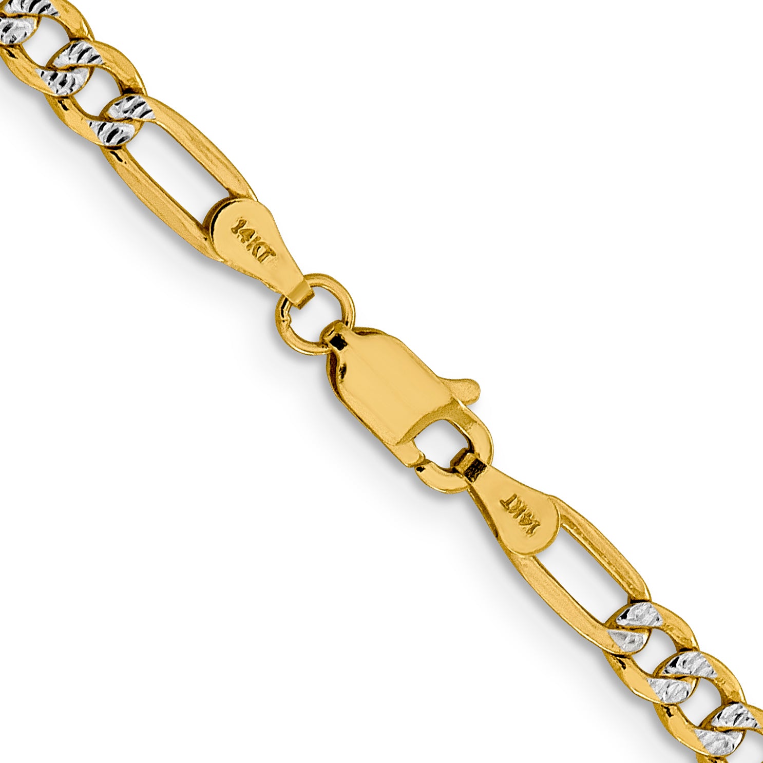 14K 16 inch 3.9mm Semi-Solid with Rhodium PavÇ Figaro with Lobster Clasp Chain