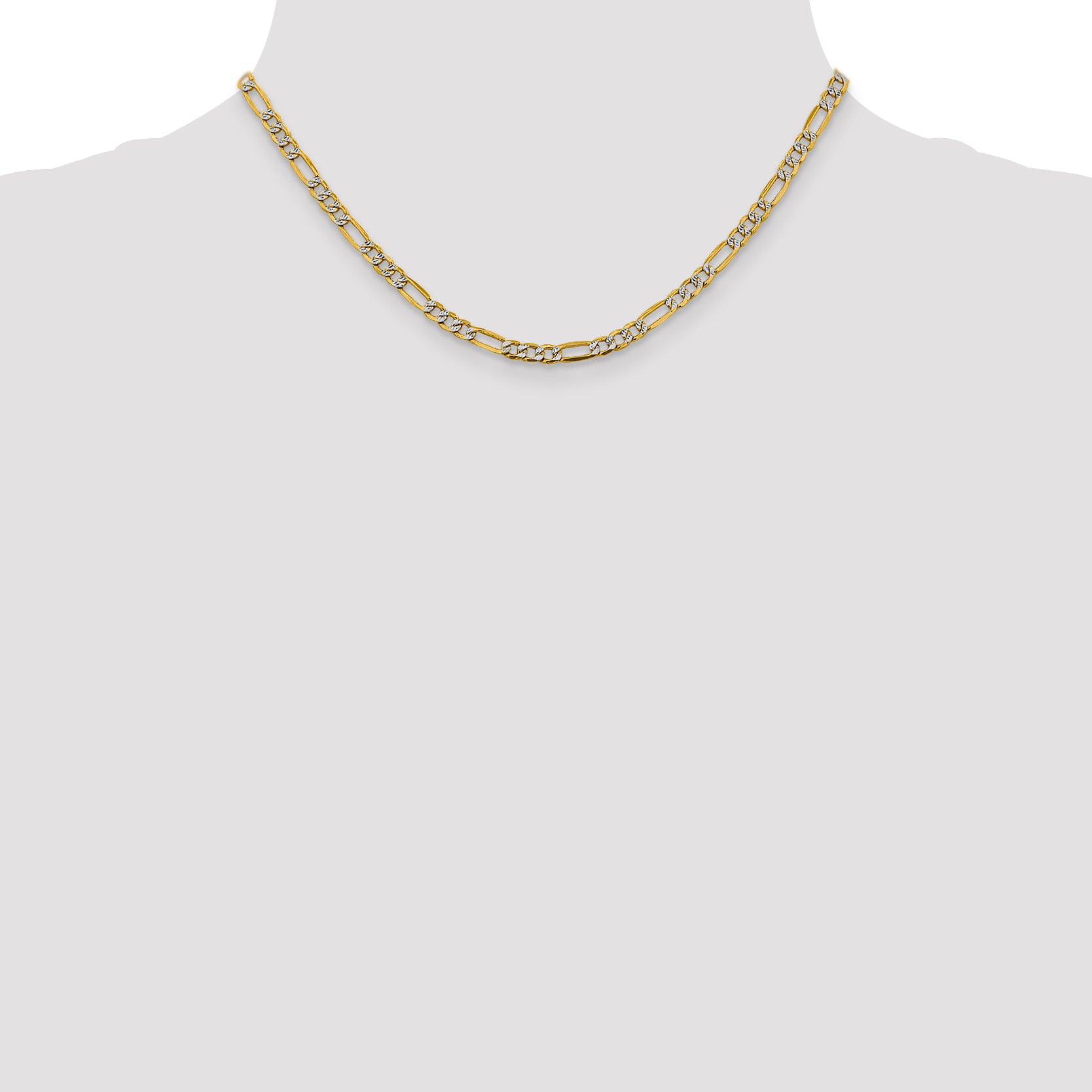 14K 16 inch 3.9mm Semi-Solid with Rhodium PavÇ Figaro with Lobster Clasp Chain