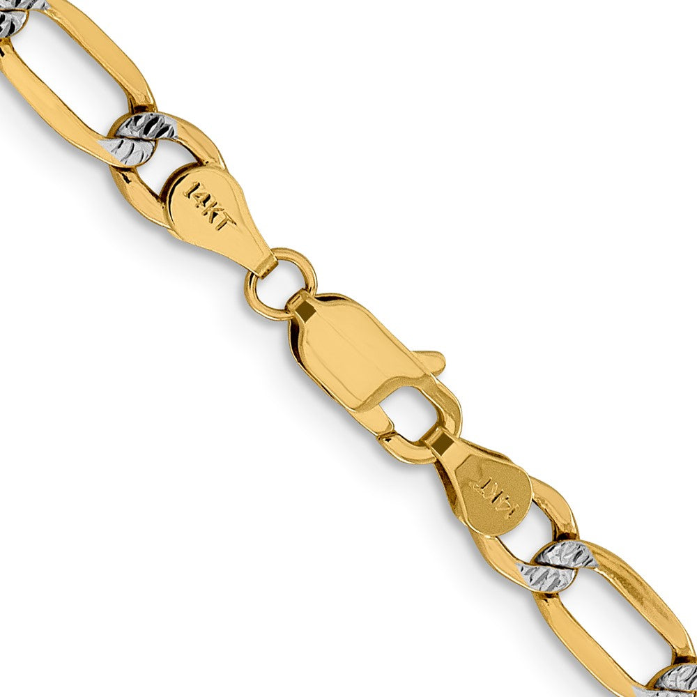 14K 18 inch 5.25mm Semi-Solid with Rhodium Pav√á Figaro with Lobster Clasp Chain