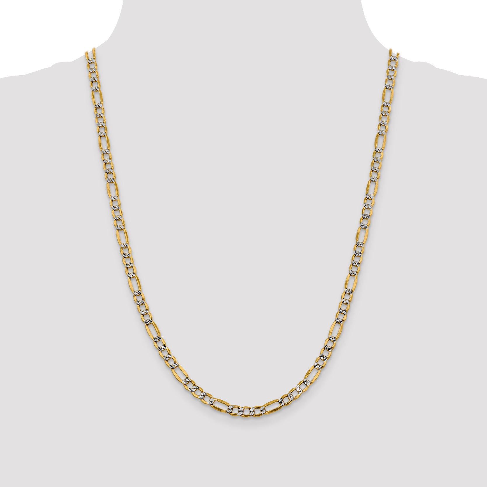 14K 24 Inch 5.25Mm Semi-Solid With Rhodium Pavc Figaro With Lobster Clasp Chain