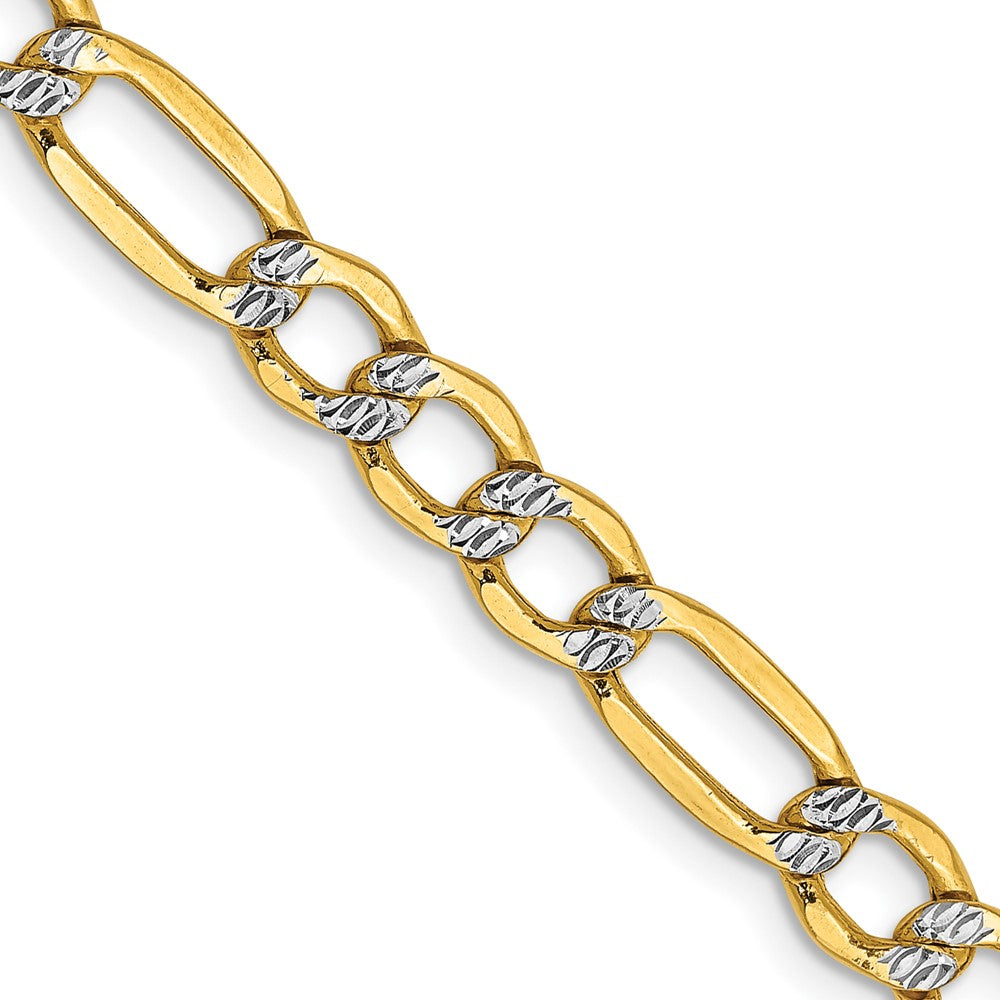 14K 18 inch 5.25mm Semi-Solid with Rhodium Pav√á Figaro with Lobster Clasp Chain