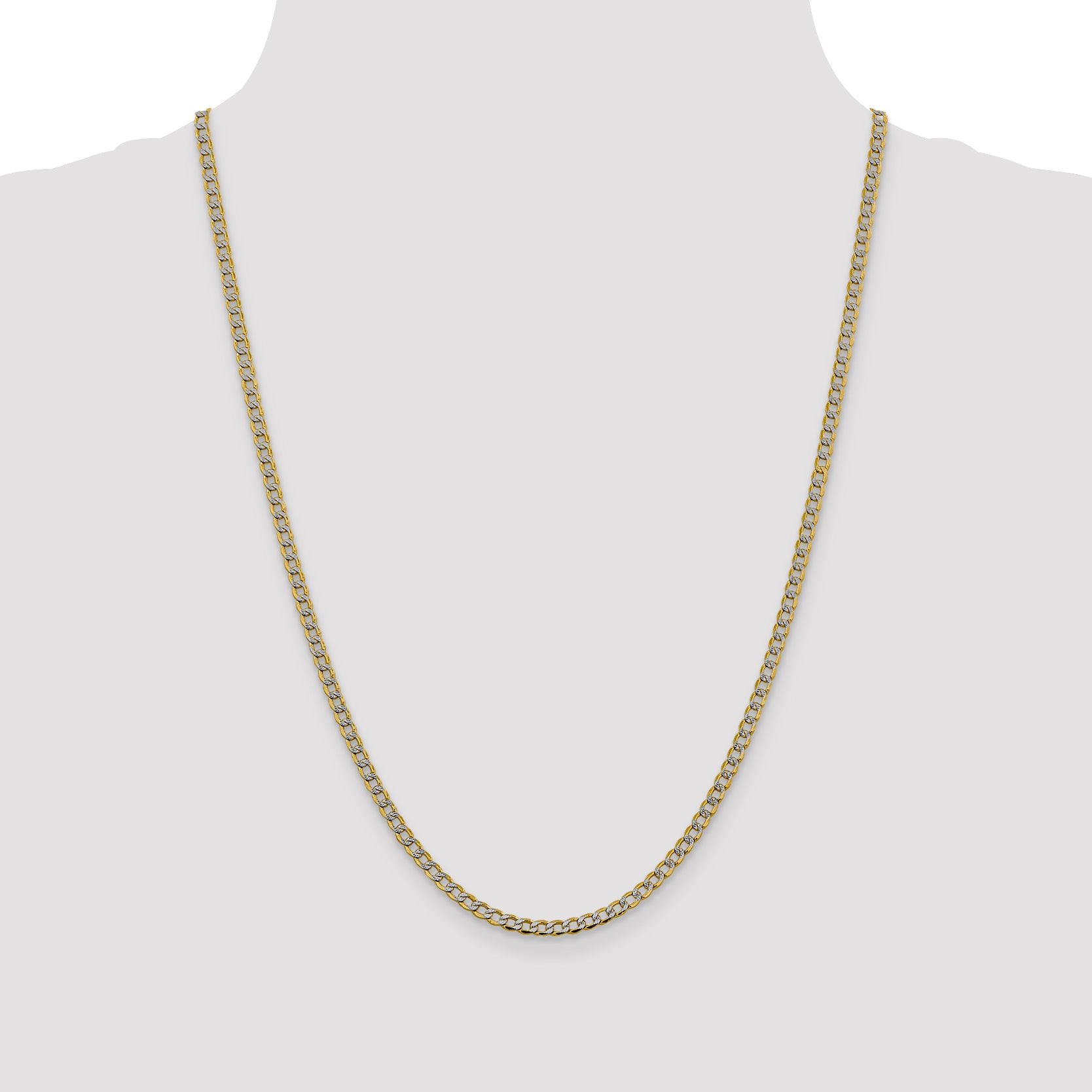14K 24 Inch 3.4Mm Semi-Solid With Rhodium Pava Curb With Lobster Clasp Chain