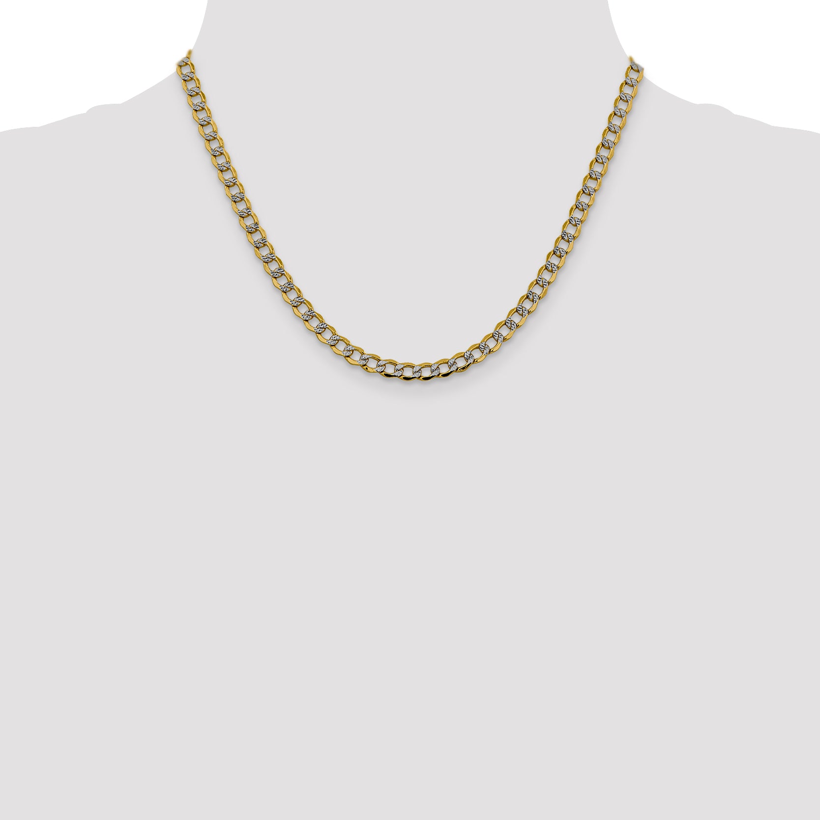 14K 18 Inch 5.2Mm Semi-Solid With Rhodium Pavc Curb With Lobster Clasp Chain
