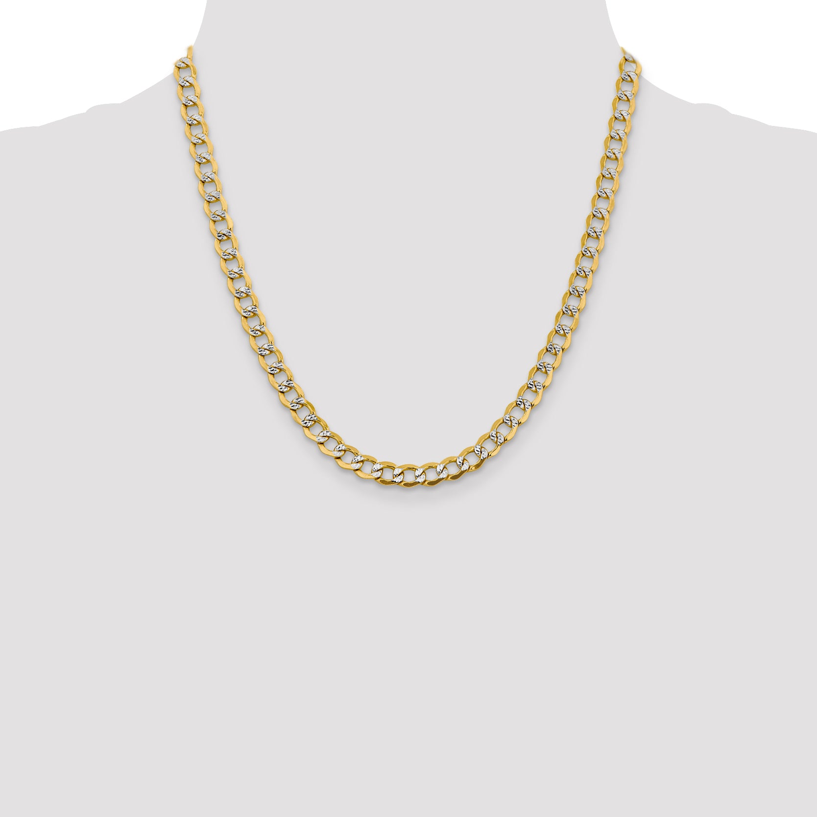 14K 20 Inch 6.75Mm Semi-Solid With Rhodium Pavc Curb With Lobster Clasp Chain