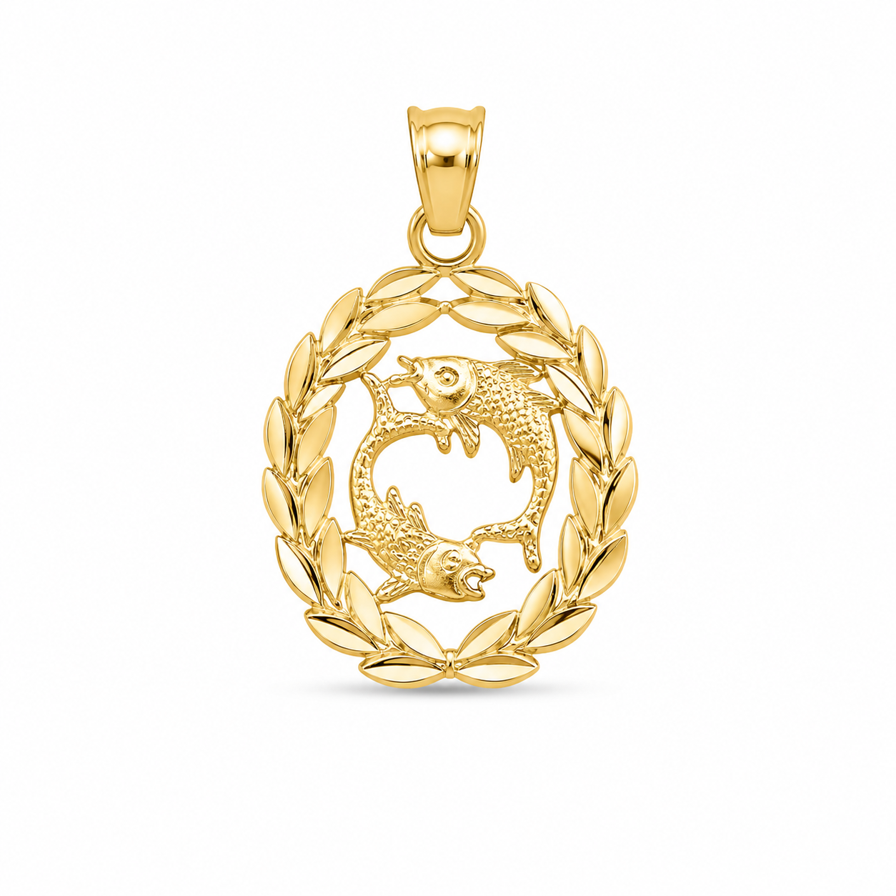 14KT Pisces Charm Yellow Gold Pendant [A1B4]