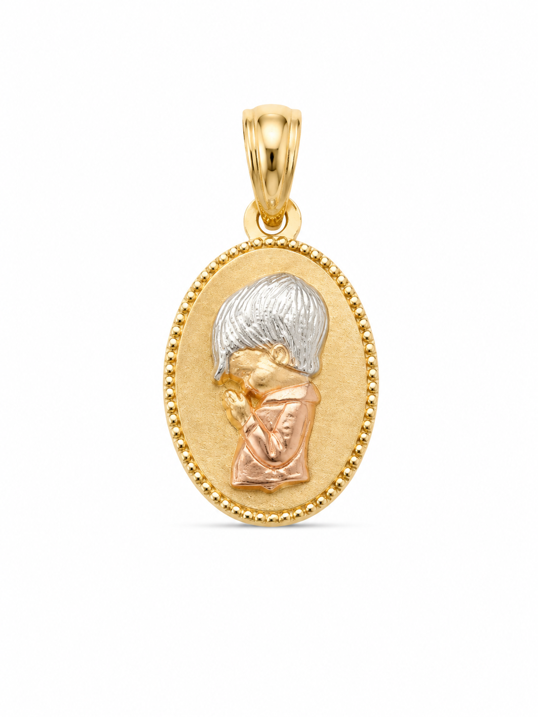 14KT Oval Praying Child Tri-Tone Gold Pendant [A1B6]