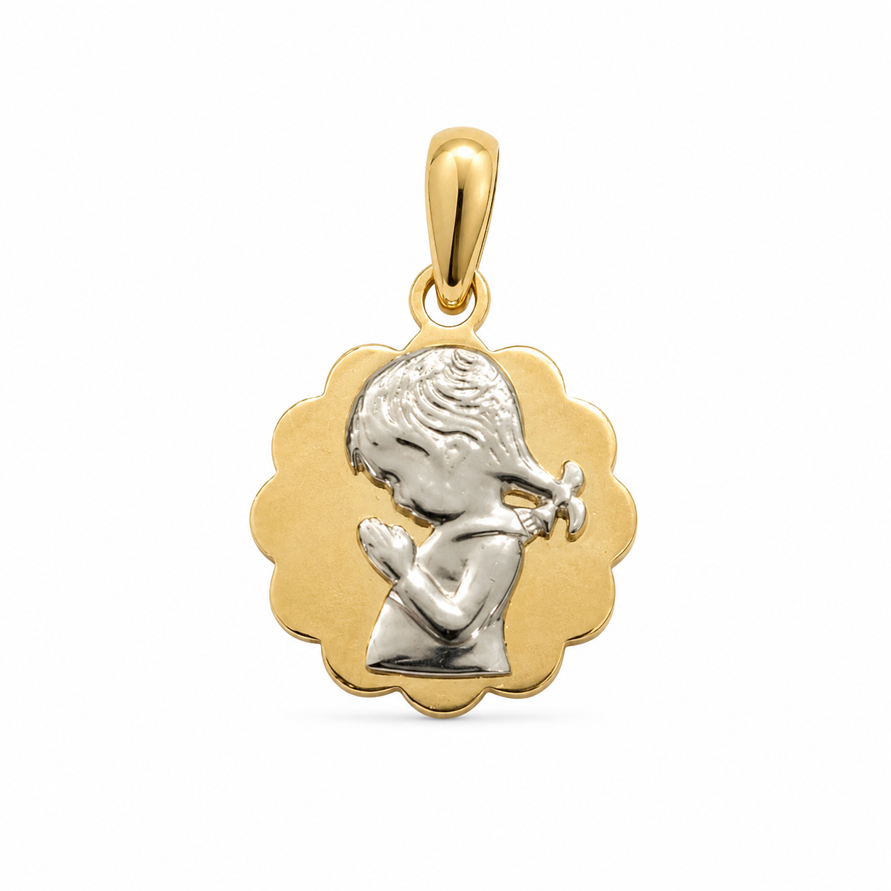 14KT Praying Girl Two Tone Gold Pendant [A2B4]