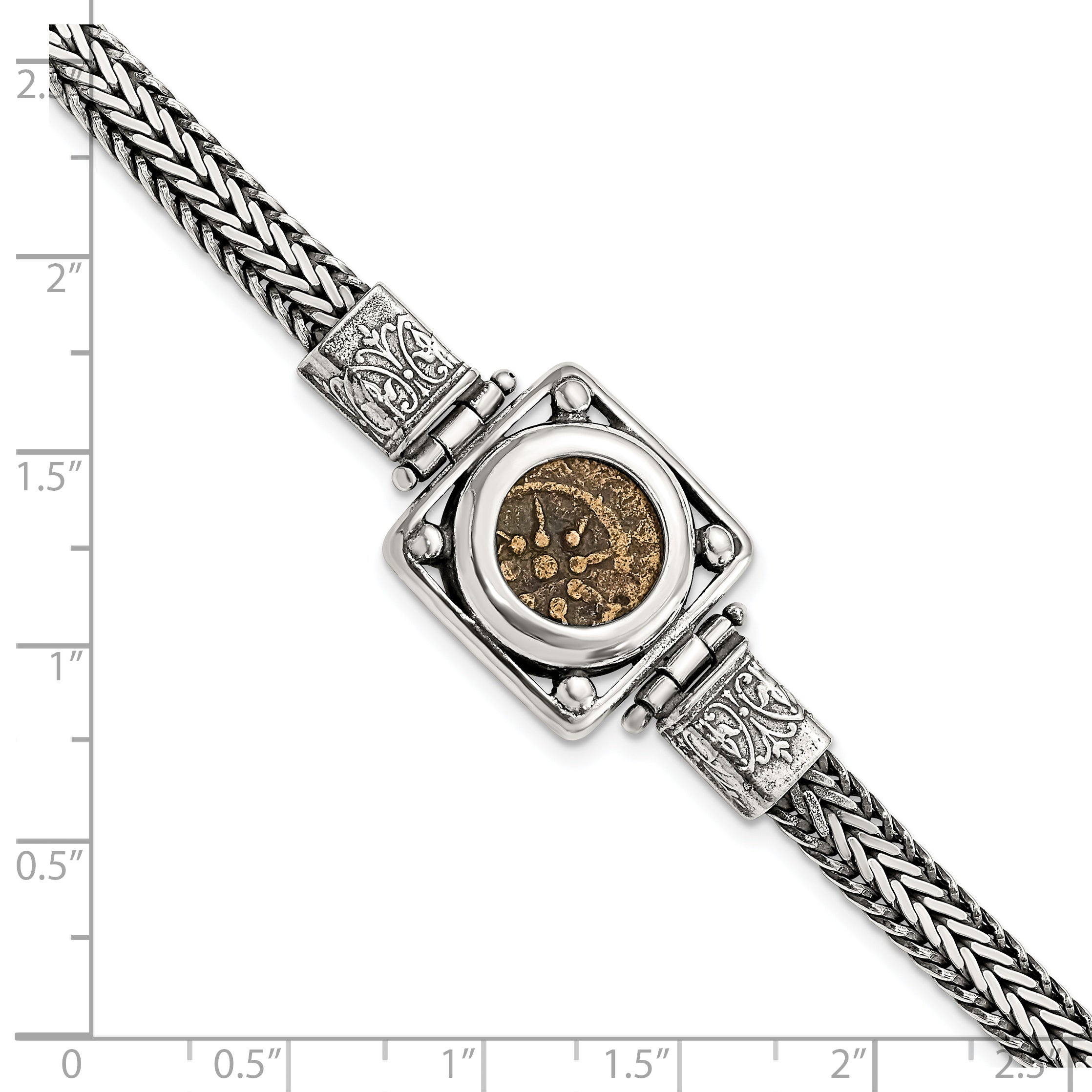 Ancient Coins Sterling Silver and Bronze Antiqued Widow's Mite Coin 7 inch Fancy Lobster Clasp Bracelet with a Certificate of Authenticity