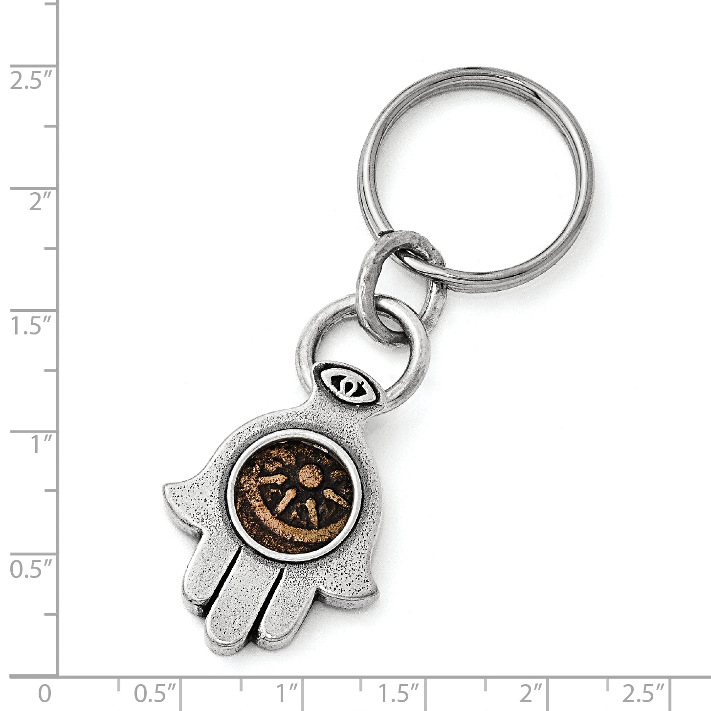 SS & Bronze Antiqued Widows Mite Hamsa w/Coin & Stainless Steel Ring Key Ch