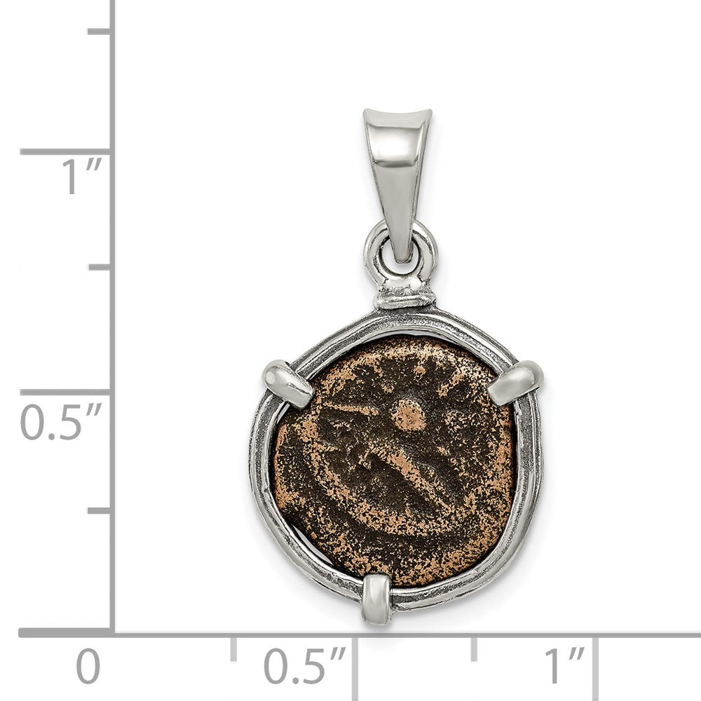 Ancient Coins Sterling Silver and Bronze Antiqued Widow's Mite Coin Pendant with a Certificate of Authenticity