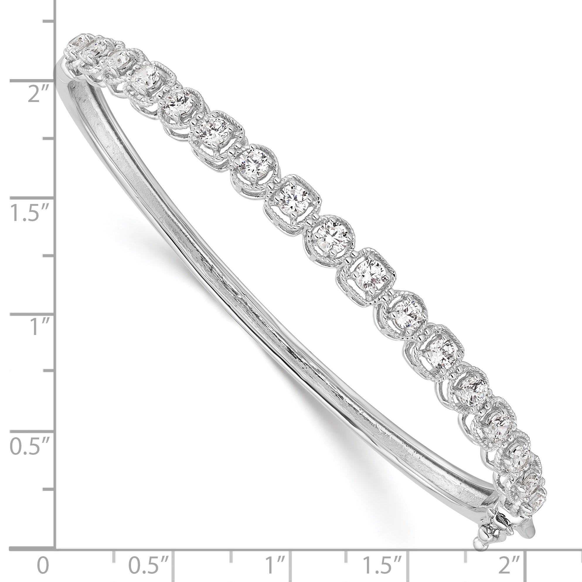 Sterling Shimmer Sterling Silver Rhodium-plated 17 Stone CZ Hinged Bangle Bracelet