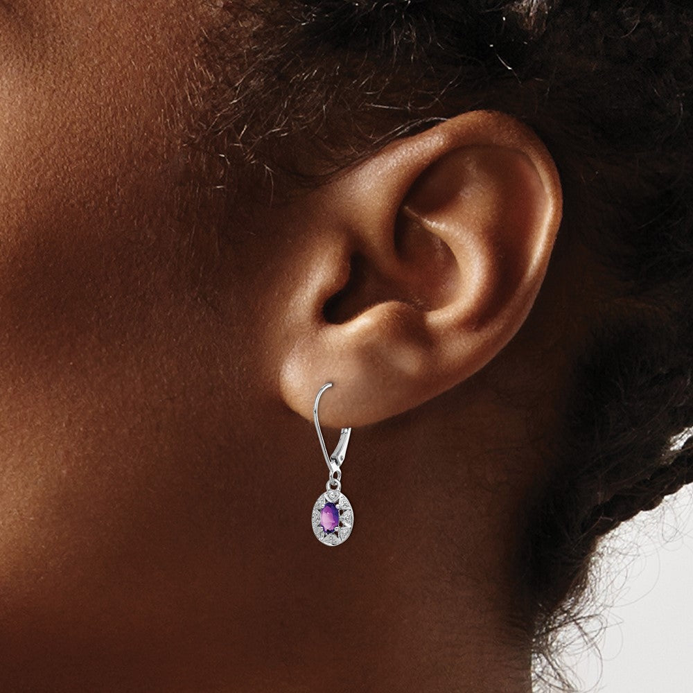 Sterling Silver Rhodium-plated Diam. & Amethyst Earrings