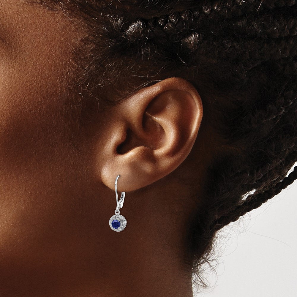 Sterling Silver Rhodium-plated Diam. & Created Sapphire Earrings