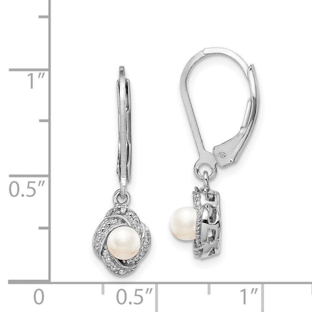 Sterling Silver Rhodium-plated Diam. & FW Cultured Pearl Earrings