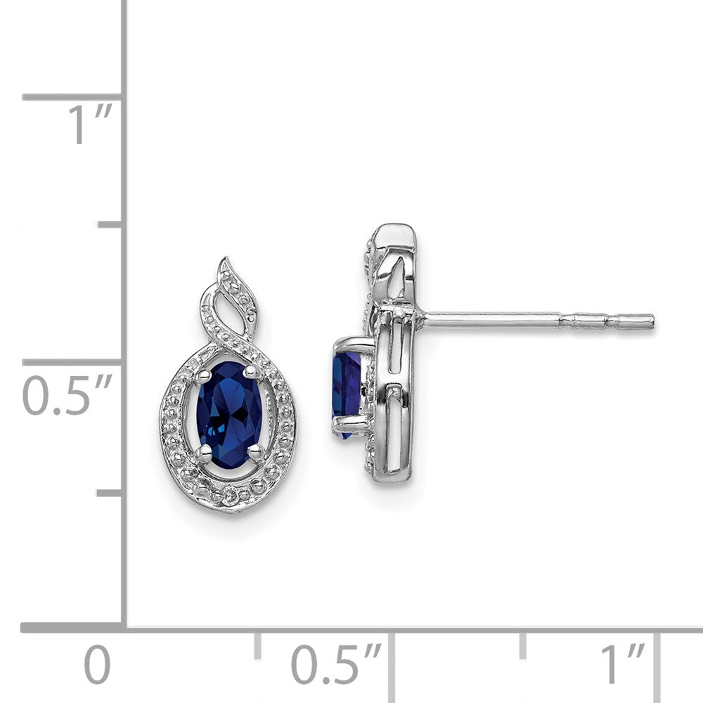 Sterling Silver Rhodium-plated Created Sapphire & Diam. Earrings