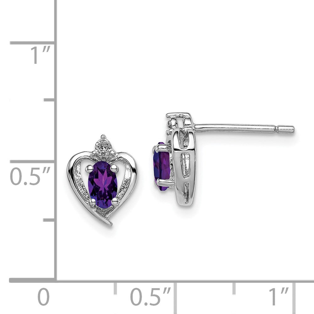 Sterling Silver Rhodium-plated Amethyst & Diam. Earrings