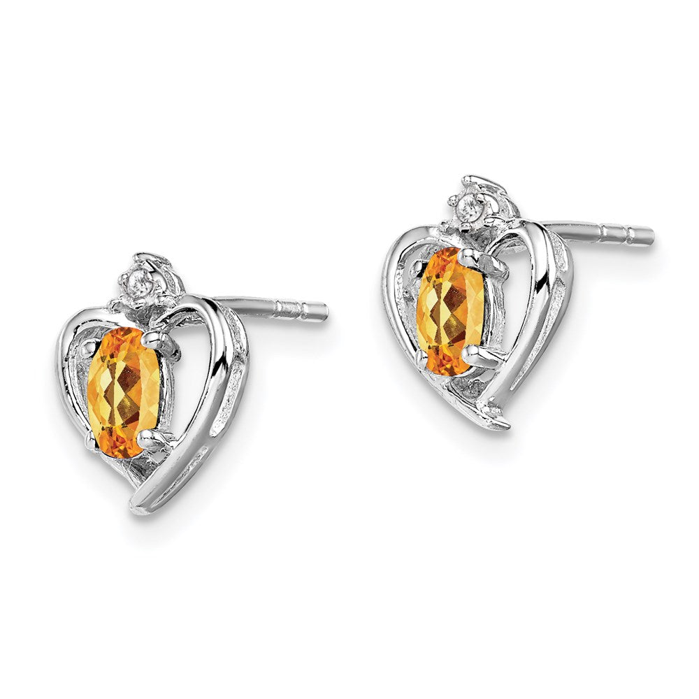 Sterling Silver Rhodium-plated Citrine & Diam. Earrings