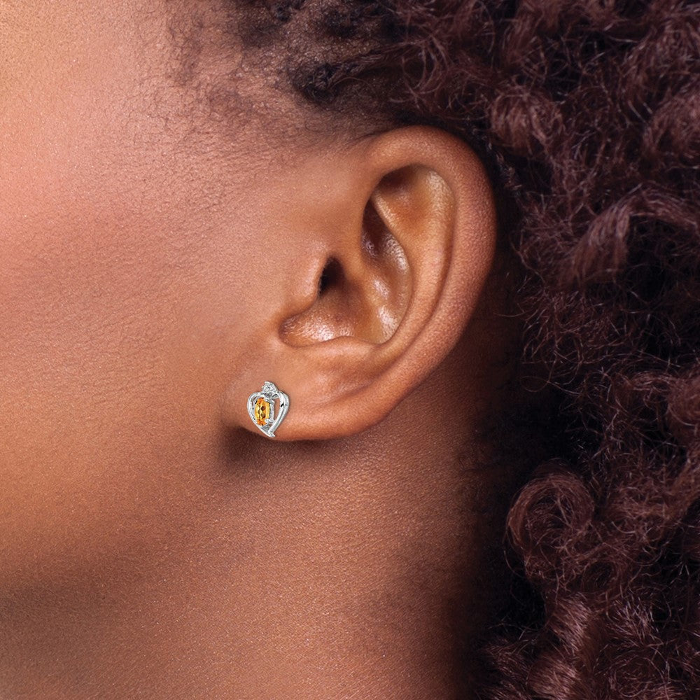 Sterling Silver Rhodium-plated Citrine & Diam. Earrings