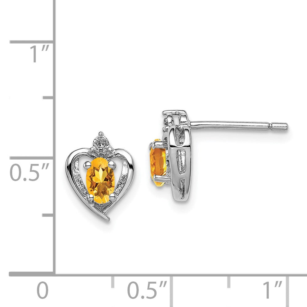 Sterling Silver Rhodium-plated Citrine & Diam. Earrings