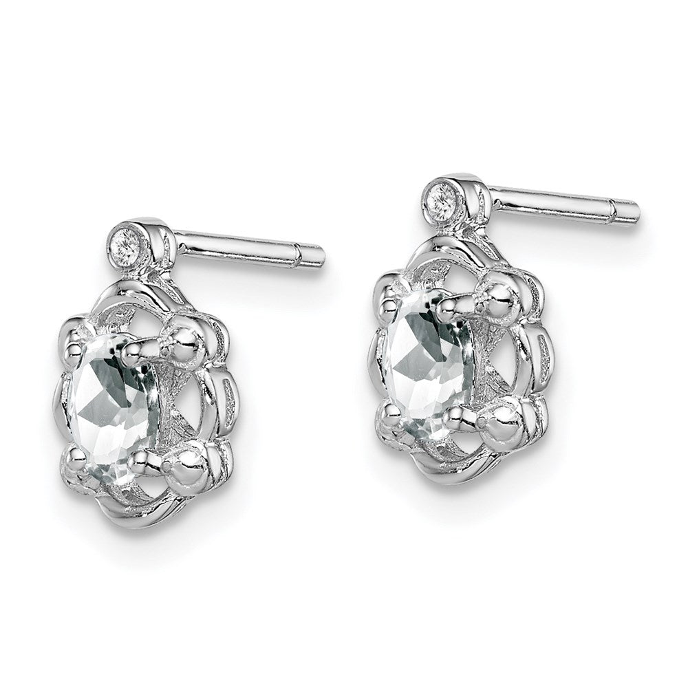 Sterling Silver Rhodium-plated White Topaz & Diam. Earrings