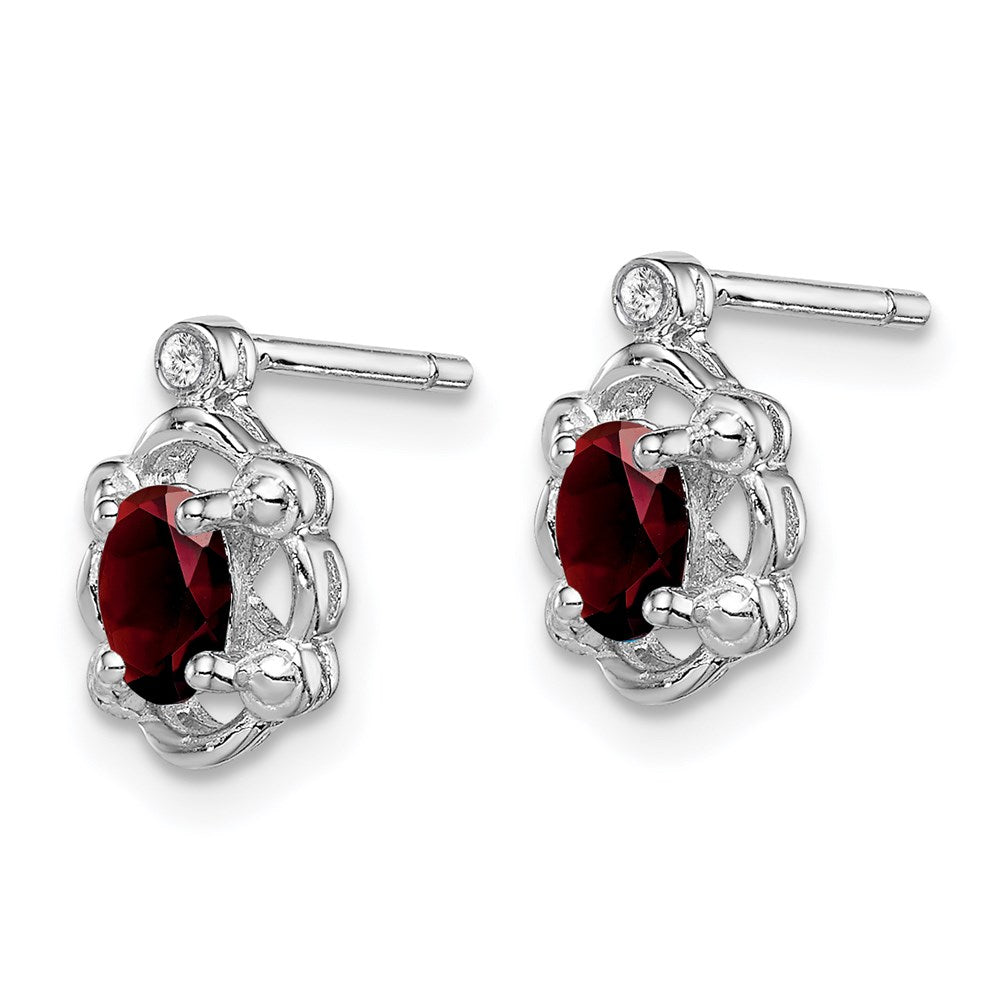 Sterling Silver Rhodium-plated Garnet & Diam. Earrings