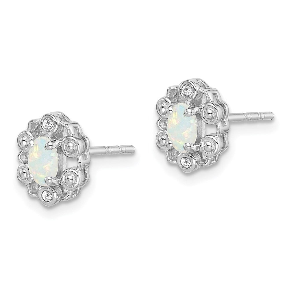 Sterling Silver Rhodium-plated Created Opal & Diam. Earrings