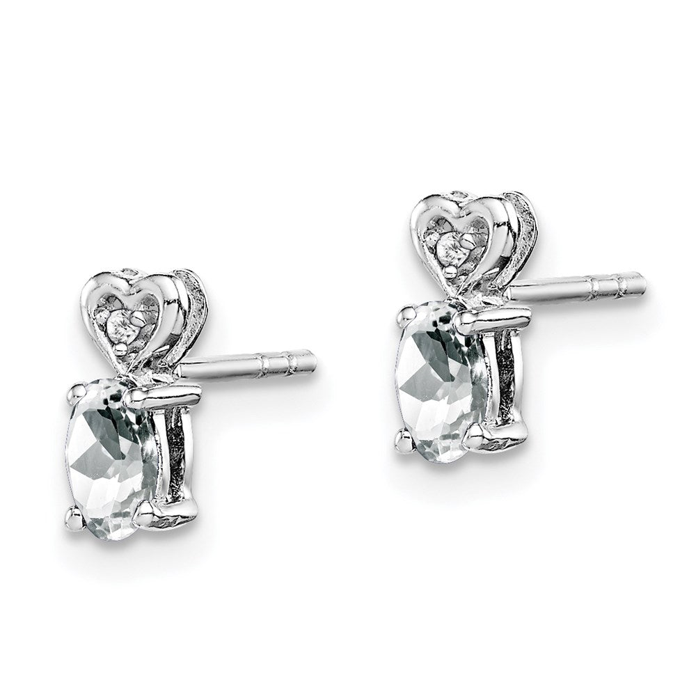 Sterling Silver Rhodium-plated White Topaz & Diam. Earrings