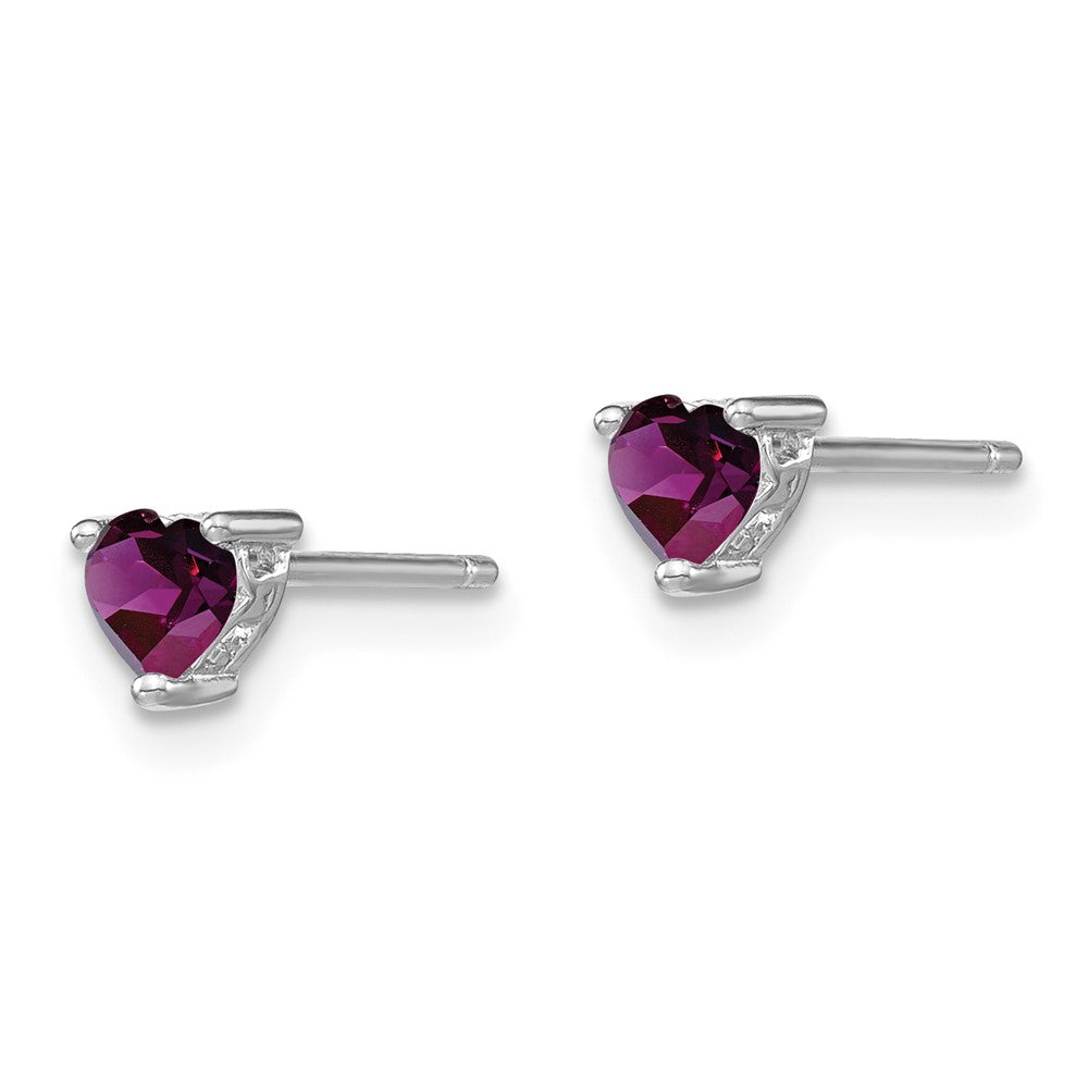Sterling Silver Rhodium-plated 4mm Heart Amethyst Post Earrings
