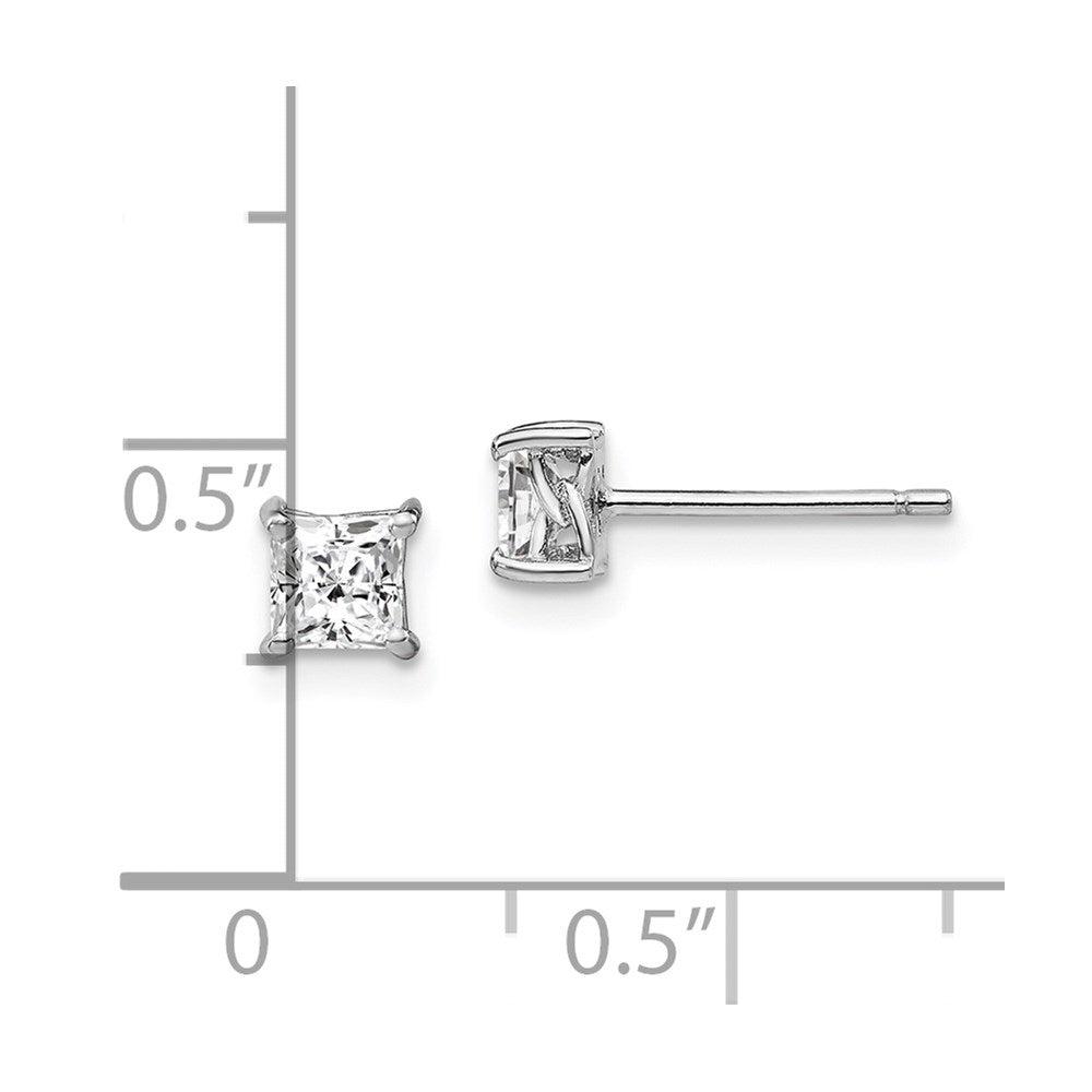 Sterling Silver Rhodium-plated 4mm Princess White Topaz Post Earrings