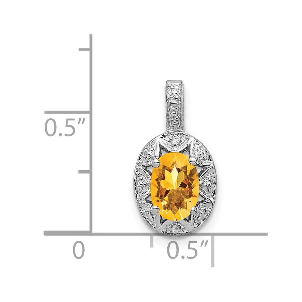 Sterling Silver Rhodium-plated Diam. & Citrine Pendant