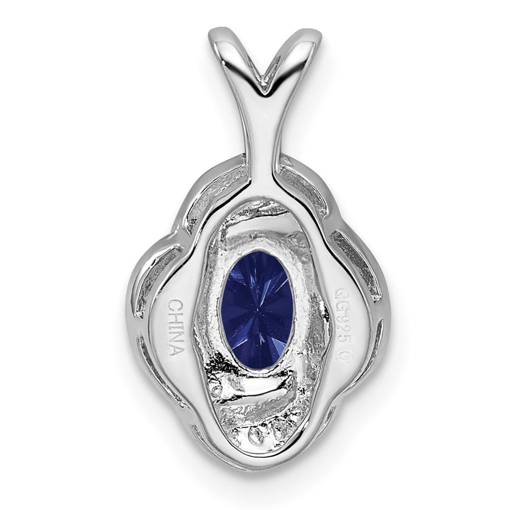 Sterling Silver Rhodium-plated Diam. & Created Sapphire Pendant