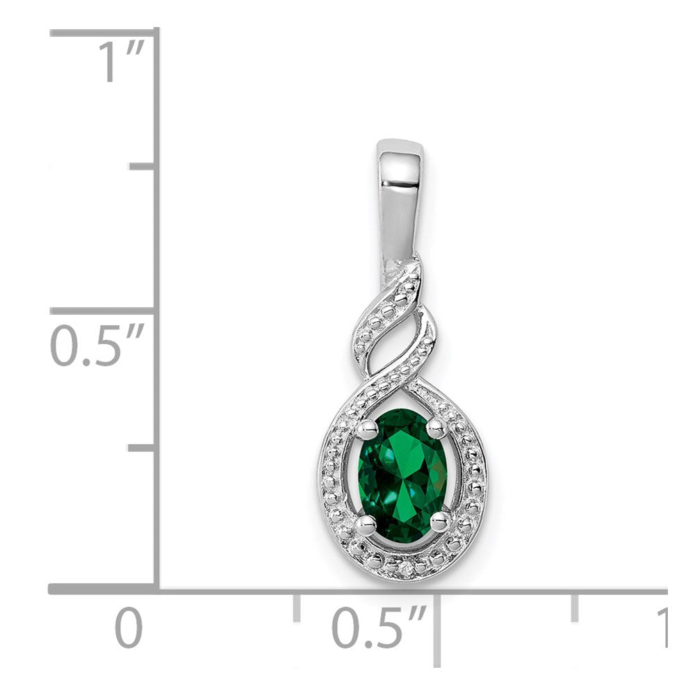 Sterling Silver Rhodium-plated Created Emerald & Diam. Pendant