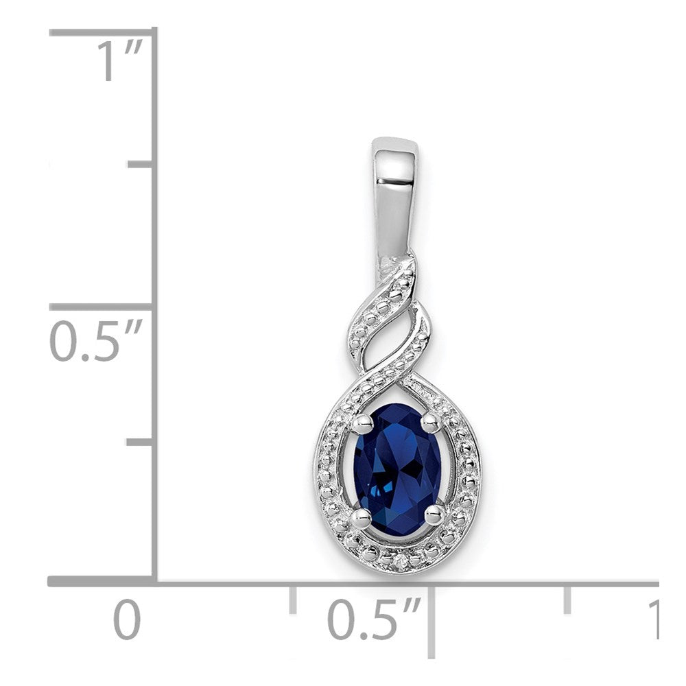 Sterling Silver Rhodium-plated Created Sapphire & Diam. Pendant