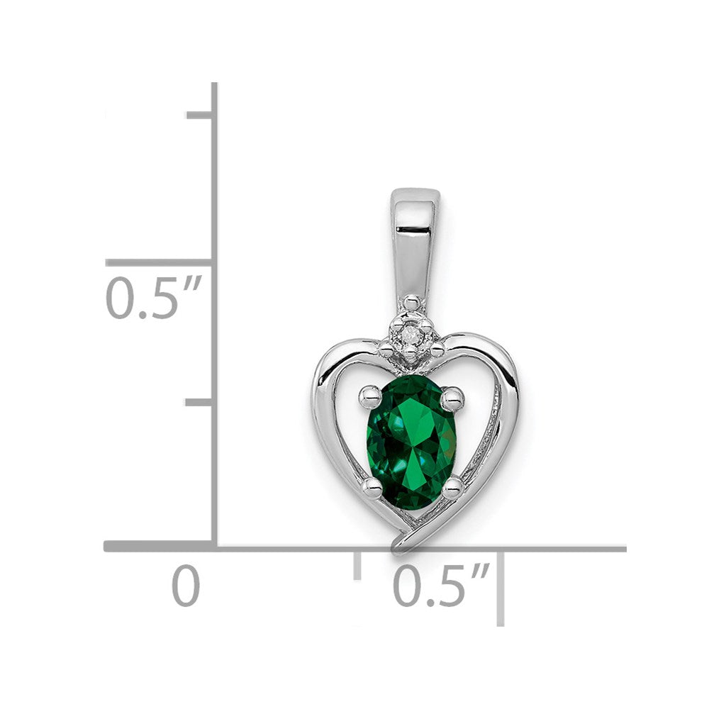 Sterling Silver Rhodium-plated Created Emerald & Diam. Pendant