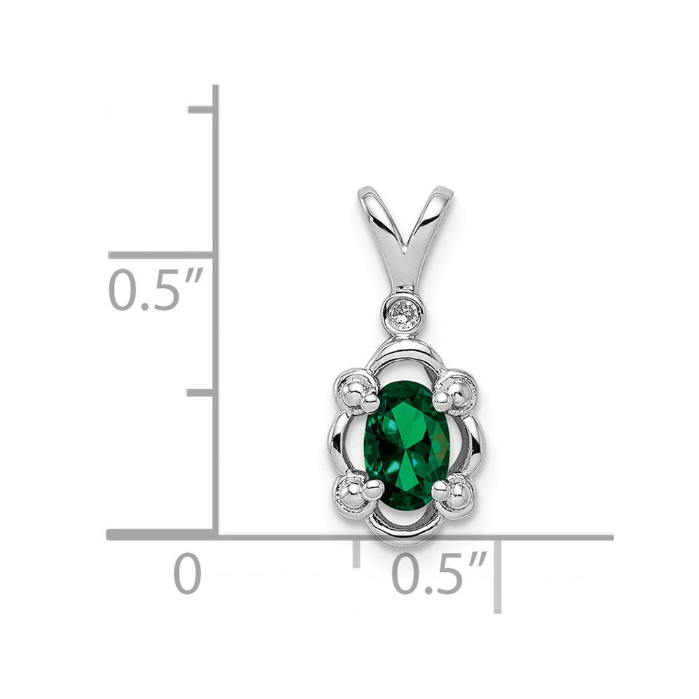 Sterling Silver Rhodium-plated Created Emerald & Diam. Pendant