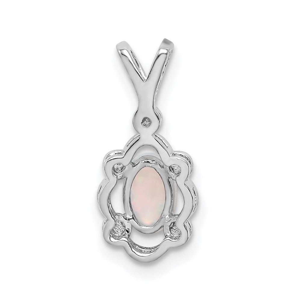 Sterling Silver Rhodium-plated Created Opal & Diam. Pendant
