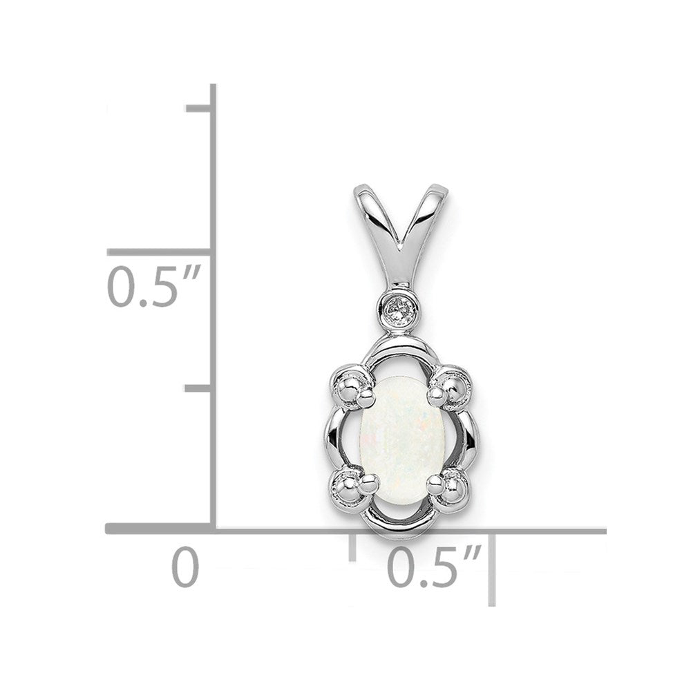 Sterling Silver Rhodium-plated Created Opal & Diam. Pendant