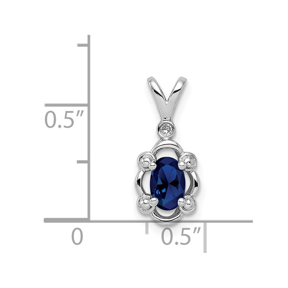 Sterling Silver Rhodium-plated Created Sapphire & Diam. Pendant