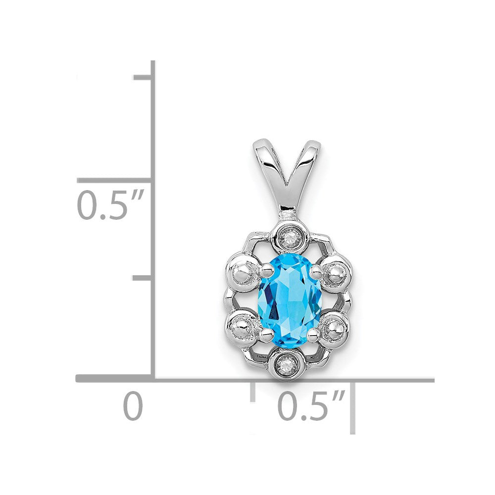 Sterling Silver Rhodium-plated Light Swiss Blue Topaz & Diam. Pendant