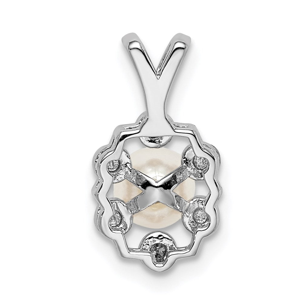 Sterling Silver Rhodium-plated FW Cultured Pearl & Diam. Pendant