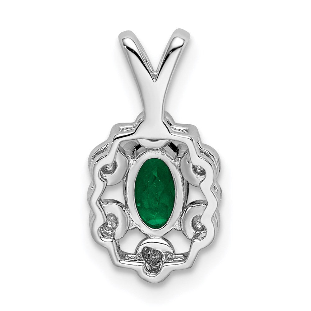Sterling Silver Rhodium-plated Created Emerald & Diam. Pendant
