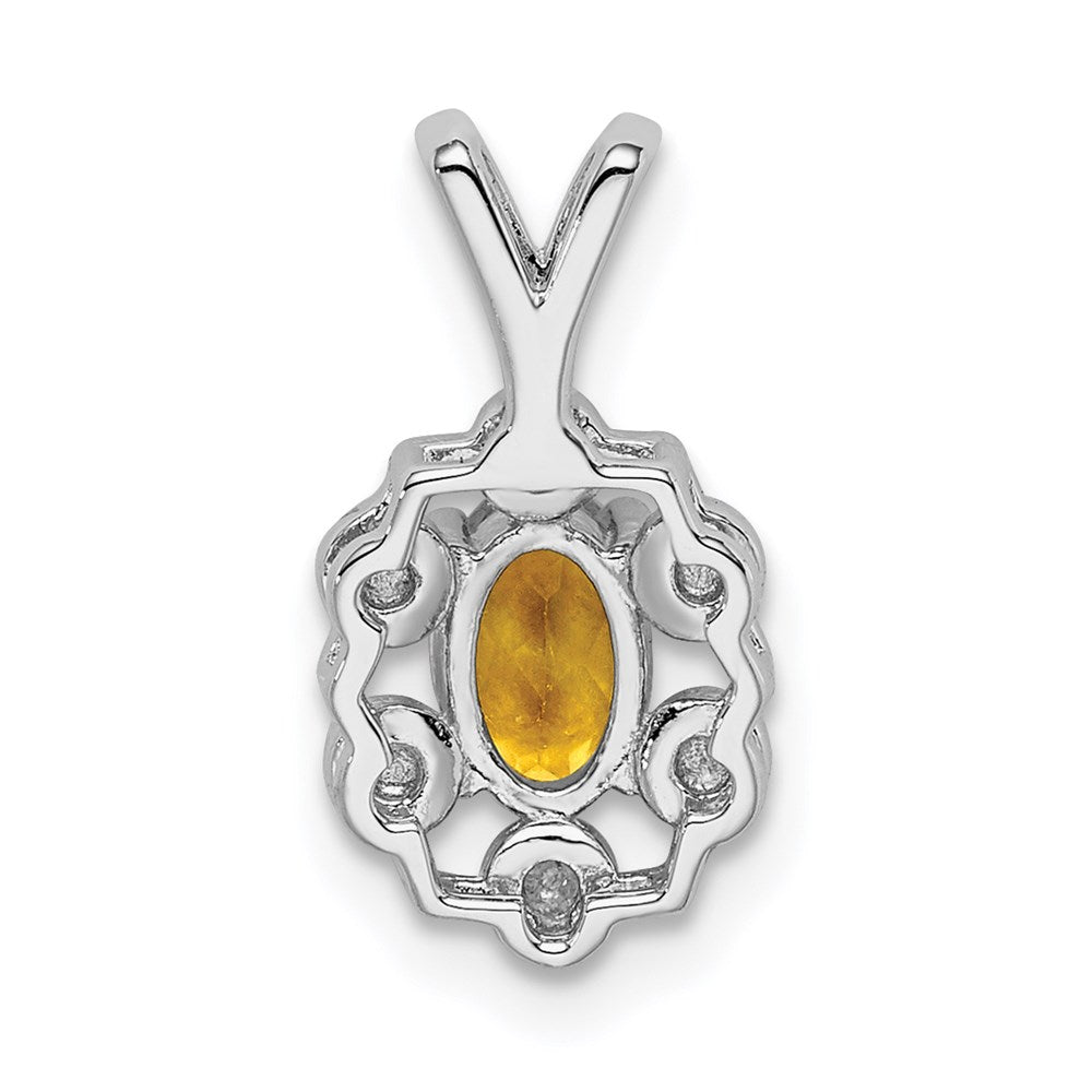 Sterling Silver Rhodium-plated Citrine & Diam. Pendant