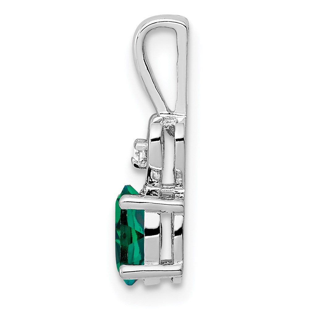 Sterling Silver Rhodium-plated Created Emerald & Diam. Pendant